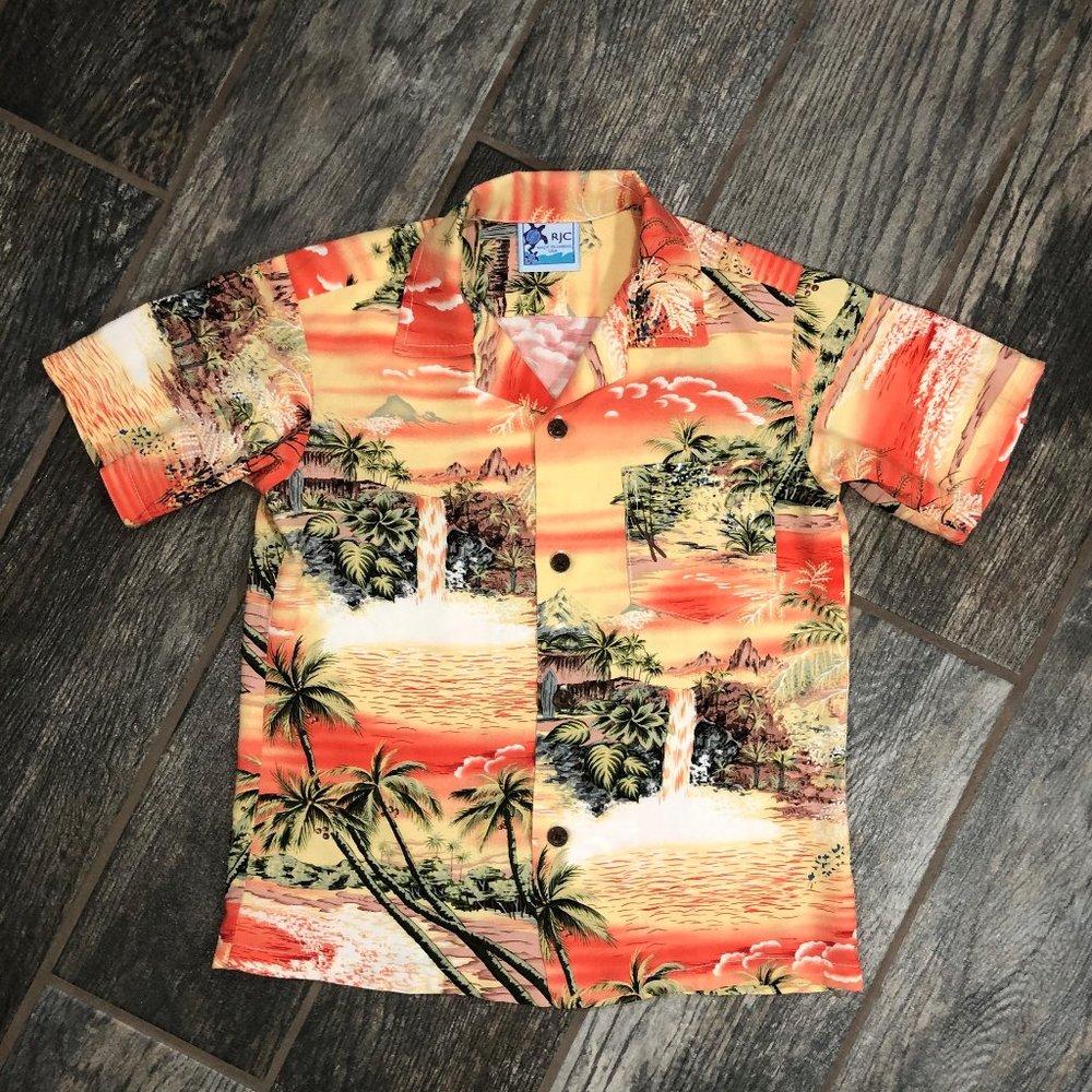 Boys RJC Swaying Palms Orange/Coral Hawaiian Shirt